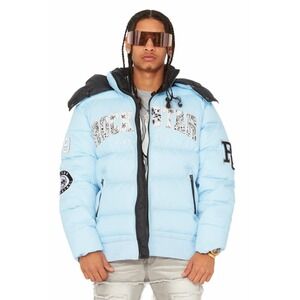 Rockstar Original Mens Blue Puffer Jacket Hooded Streetwear Coat Light Blue 2XL